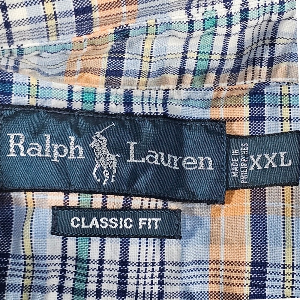 Ralph Lauren Button Down Mens XXL Blue Orange Plaid Classic Fit Cotton Preppy - Picture 2 of 11